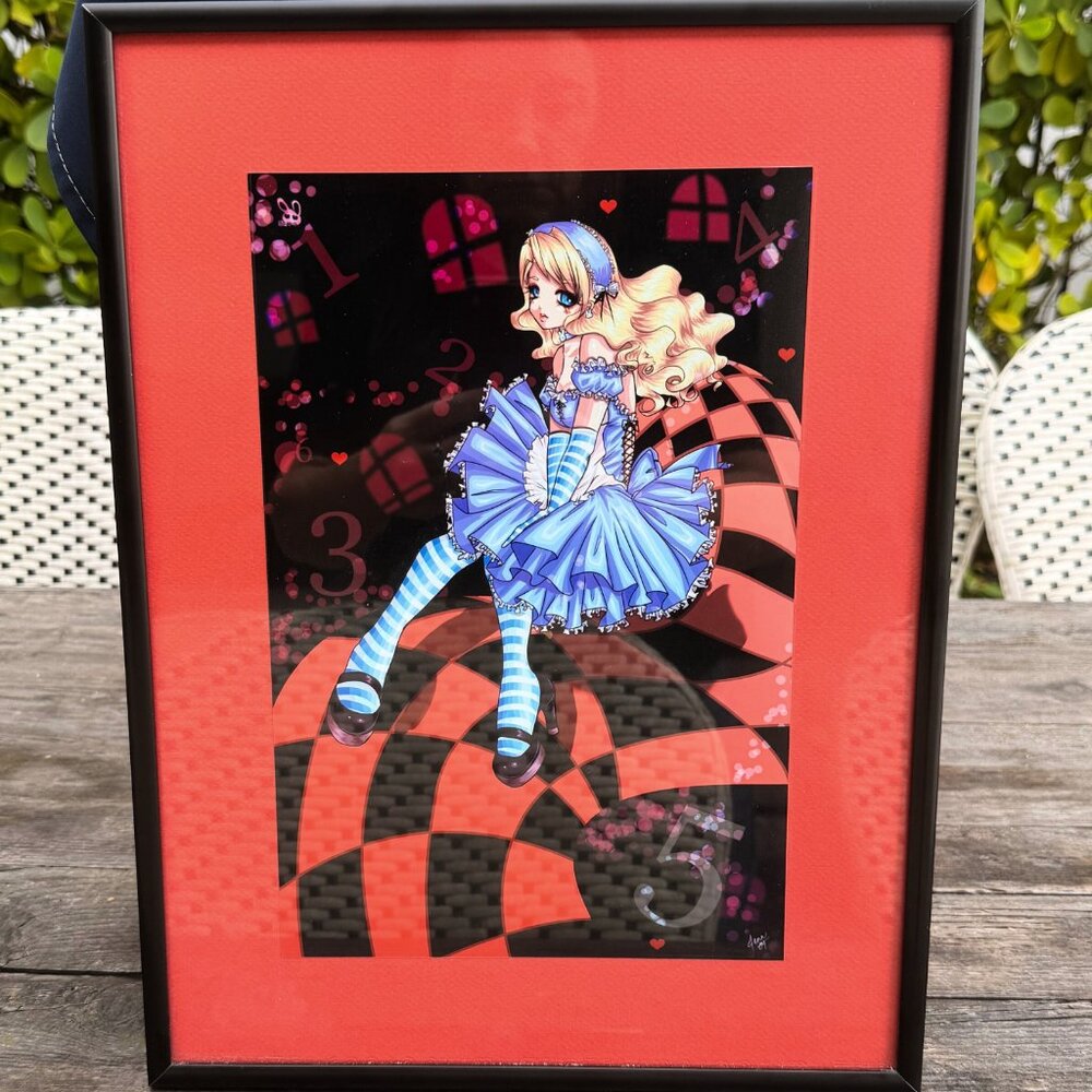 Falling Alice in Wonderland Anime Big Eyed Print Framed Fantasy Art Manga